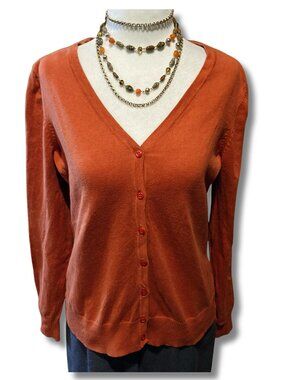 NORTHERN REFLECTIONS Orange thin knit v-neck cardigan SMALL MEDIUM pumpkin cardi